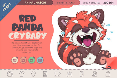 Cartoon Red Panda Crybaby. art bamboo bear cartoon character china comic crybaby design illustration mascot red panda sticker t shirt vector