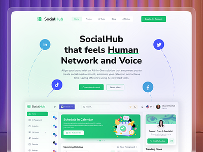 AI Social Media Management Website UI/UX Design advertising ai ai landing page ai social media ai website automation business landing page saas shasanko creations social media social media landing page social media management social media marketing social media website startup ui ux web design website