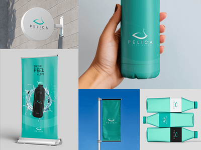 Pelica - Logo & Identity Design ad design beverages logo bird logo bottle packaging food logo fresh water mineral water packaging and labeling packaging design pelica logo poster design signage design standee water bottle water brand water logo