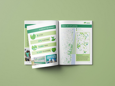 Community Greening Impact Report graph graphic design infographics layout map nonprofit print publication report