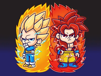 Goku SSJ4 & Vegeta SSJ3🔥 anime branding cartoon character cute doodle dragon ball dragon ball daima fan art fire flat goku icon illustration logo mascot ssj3 ssj4 vegeta