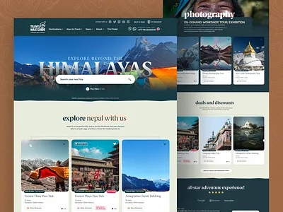 Travel Website Revamp adventure card discount group discount himalaya kathmandu landing modern mountain navigation nepal rafting search tag travel trip web