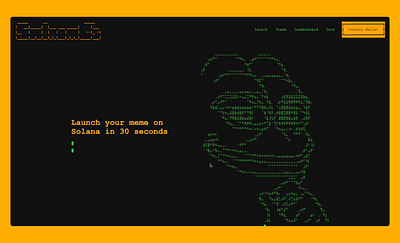 ASCII style memecoin trading platform landing UX/UI 🔊(sound on) animation ascii casino code cyberpunk dark fun futuristic gambling green landing page meme memecoin orange pump.fun retro trading ui ux