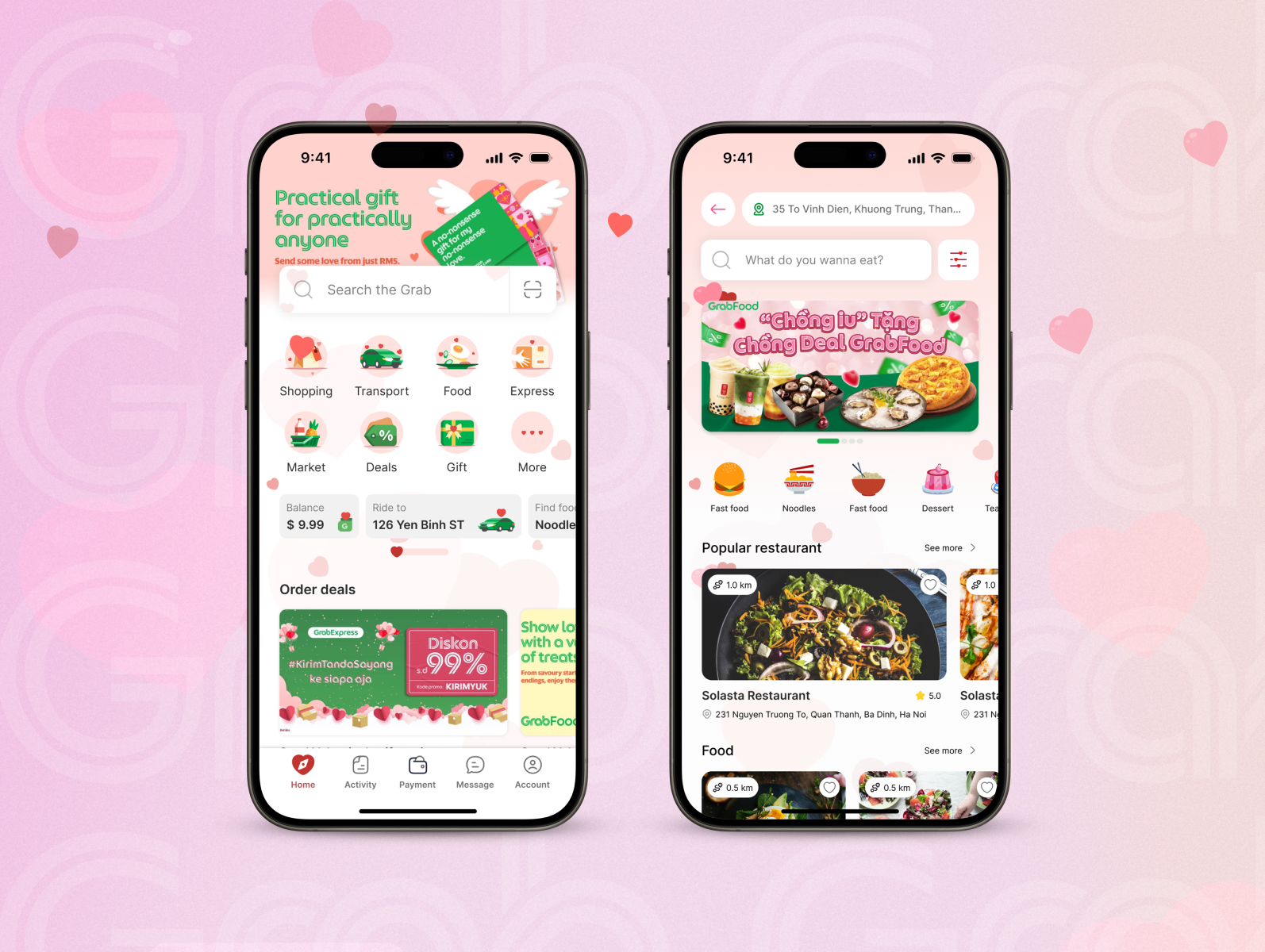 Example of Grab Valentine APP | UI Mobile App Design