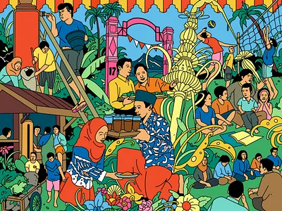 Illustration of rural youth activities in Indonesia design graphic design illustration vector