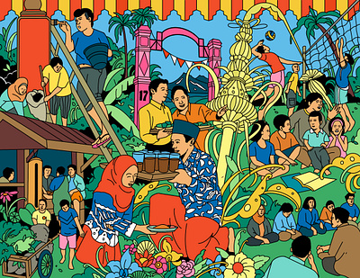 Illustration of rural youth activities in Indonesia design graphic design illustration vector