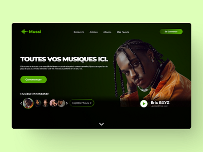 Section Héros pour un site Web musical, Mussi design design uiux figma hero section typography ui ux webdesign