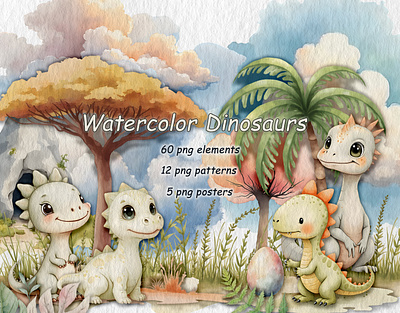 Dinosaurs Watercolor Collection brand identity branding childrens illustration cliaprt set clipart dino design dinosaurs clipart set dinosaurs illustrations dinosaurs images dinosaurs nursery clipart dinosaurs pictures free illustration graphic design identity illustration illustration for branding images patterns dino patterns watercolor poster kids