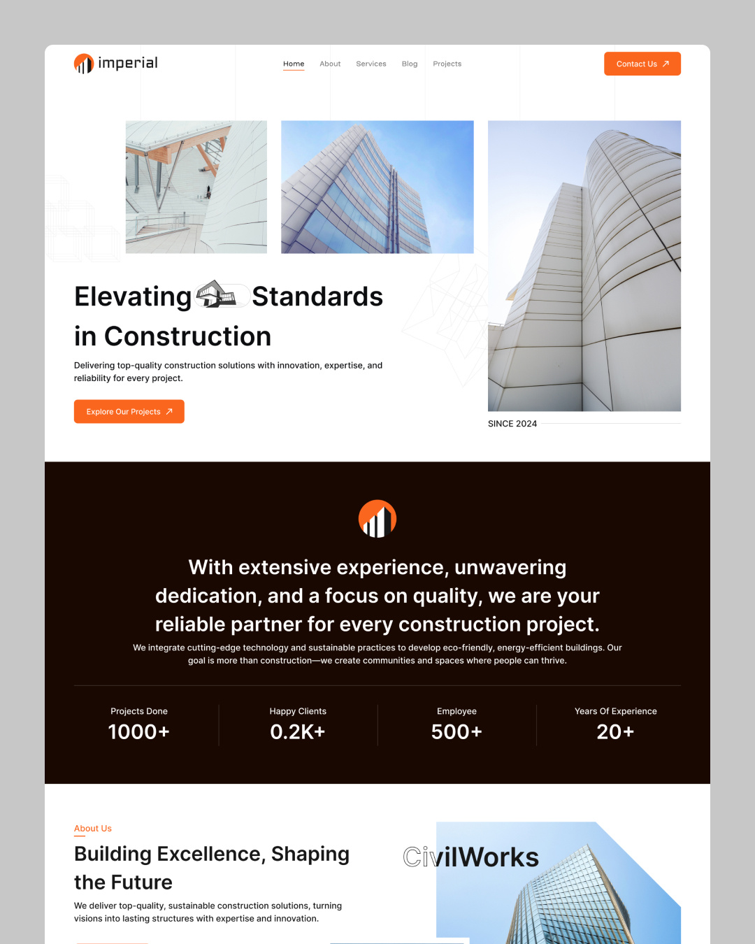Construction landing page design ai branding construction construction landing page design dashboard design homepage landingpage real estate website startup ui ux design web development website