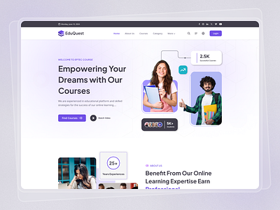 EduQuest || Online Learning Website Landing Page course website e learning education landing page education platform education website learning platform mentor modern design online class online course online education online tutoring study uiux design web design website design