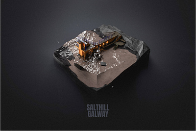 Salthill Galway 3d 3d render birds black blender dark diorama diving galway grey ireland isometric landmark render seaside surfing water wet yellow