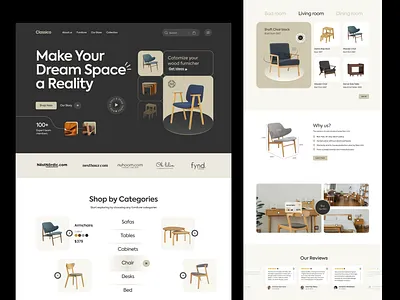 Furniture shop- Ecommerce Landing Page chair clean design dribbble2023 ecommerce futniture interior interior design landing page minimal minimalist online store property shop ui uiux web web design website website design
