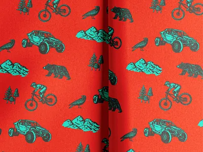 UTV & Bike Park Pattern Mockup bike brand design brand identity branding branding design bright hand drawn identity design illustration logo logo design mountain outdoor pattern pattern design red utv utv park vintage visual identity