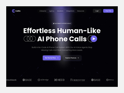 callio - ai agent landing page ai ai agent creative customer service dark landing page service web web design website