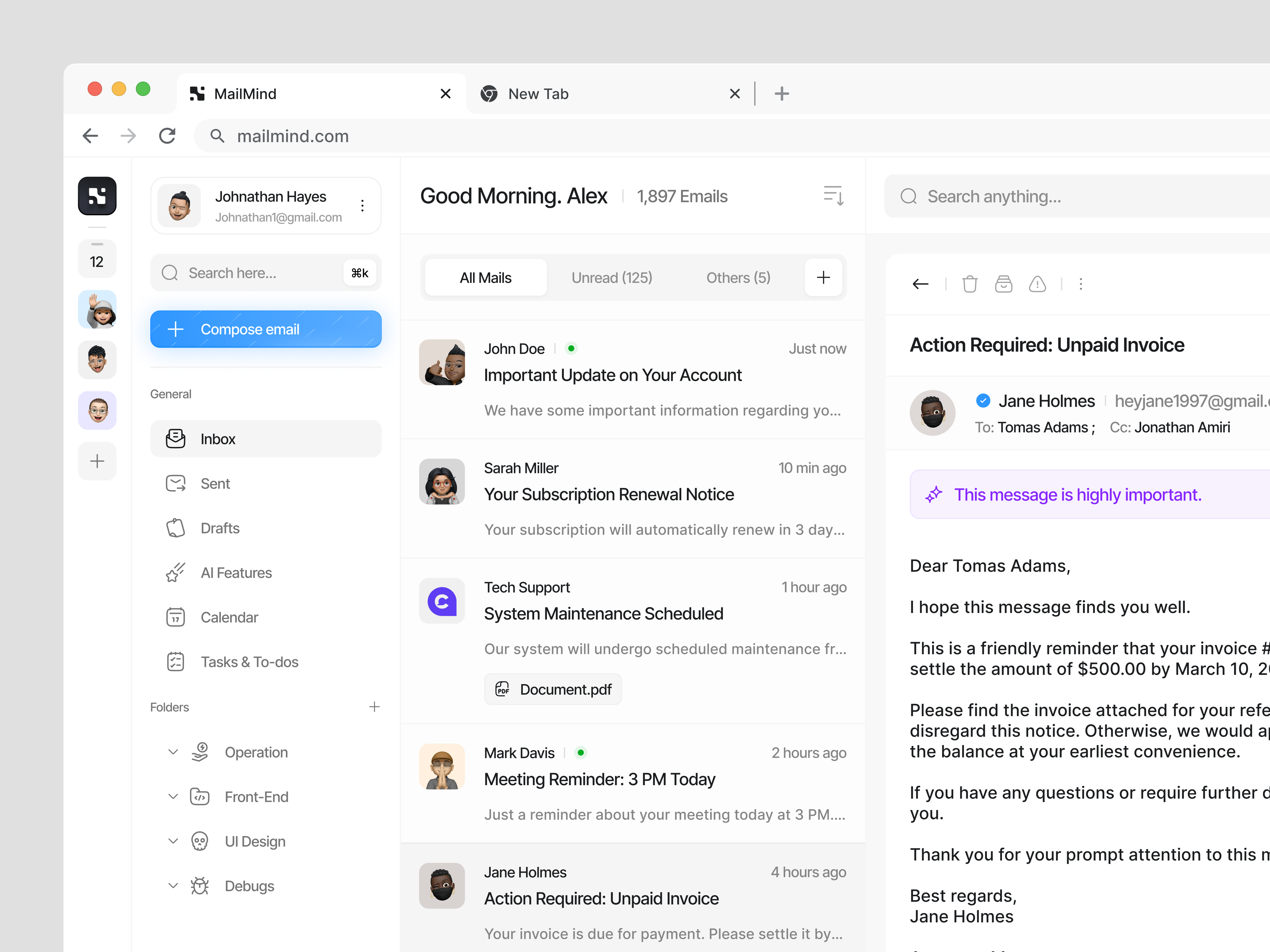 MailMind - Email App app clean dashboard design emai email email design gmail inbox interface light mail mailbox mailing minimal navigation search sidebar user interface web app
