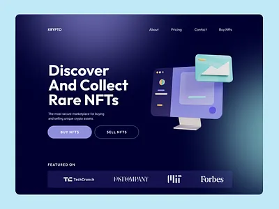 🚀 Krypto - NFT Marketplace Landing Page 3d 3ddesign animation branding crypto darkmode figma graphic design landingpage logo minimalui motion graphics nftmarketplace ui webdesign