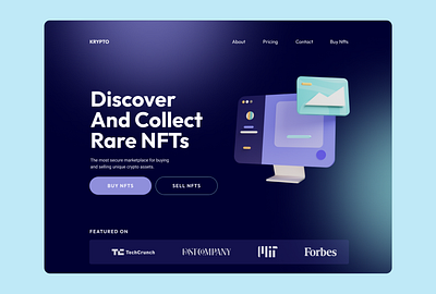 🚀 Krypto - NFT Marketplace Landing Page 3d 3ddesign animation branding crypto darkmode figma graphic design landingpage logo minimalui motion graphics nftmarketplace ui webdesign