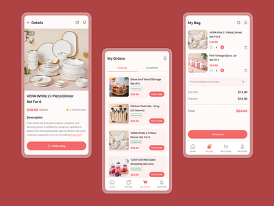 Online Kitchenware - E-commerce store app app design cart clean ui cooking delivery dinner e commerce glassware grocery kitchen kitchenware mobile app mobile app design online online shopping online store recipe shopping store uiux