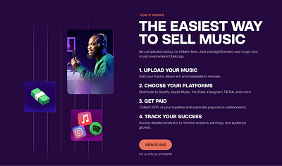 Offstep "How it Works" Section artists creative dark mode modern music music platform orange platform purple trendy web design website design