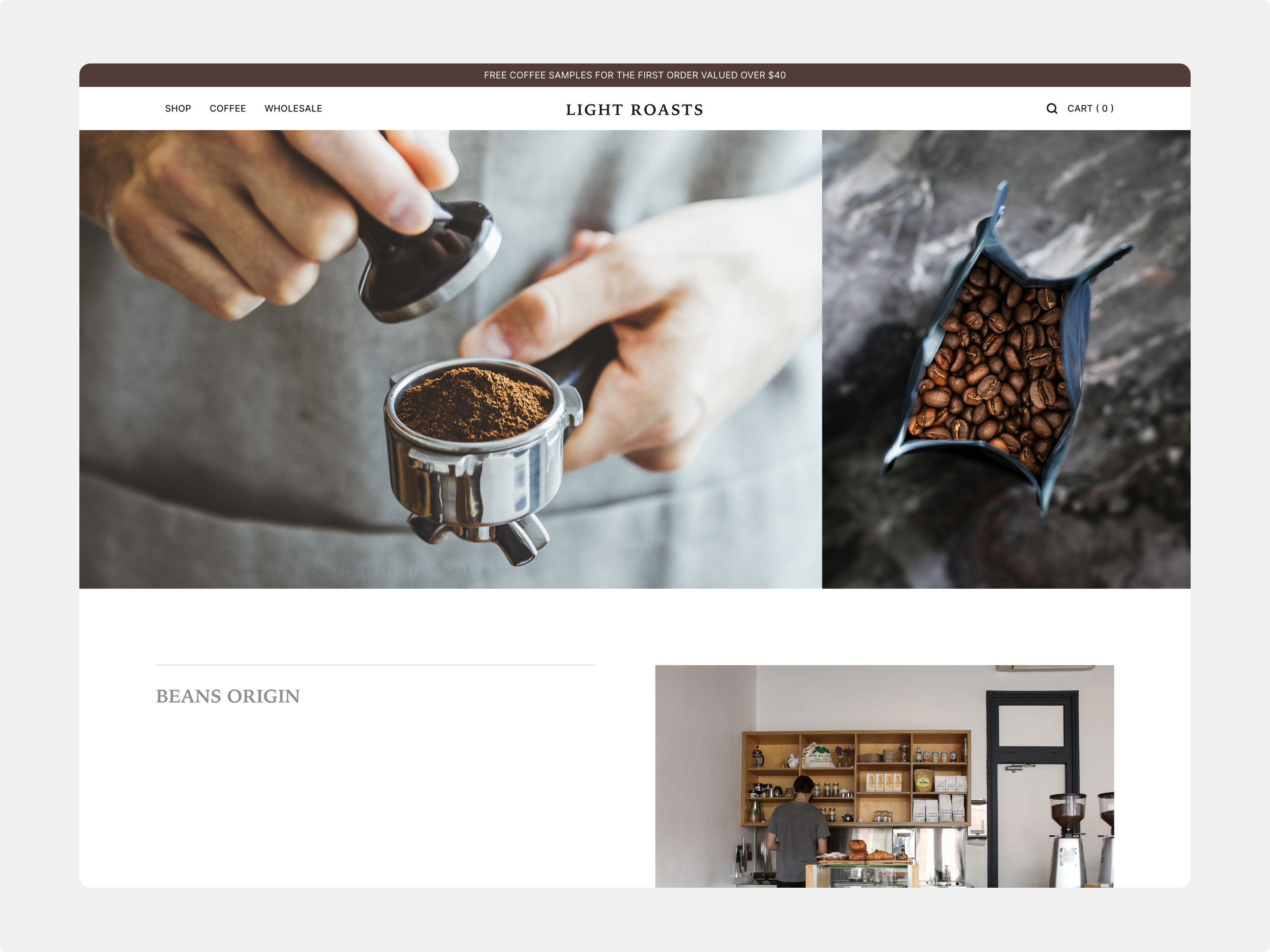 Light Roasts – Coffee Shop Web Design coffee e commerce hospitality online shop ux web design website