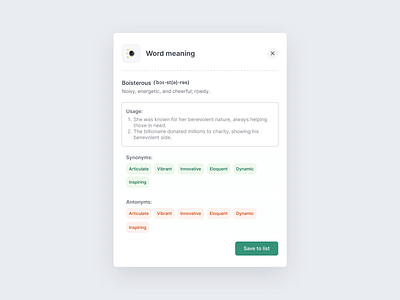 Word Meaning – Vocabulary UI minimal ui ui ux design vocabulary word learning