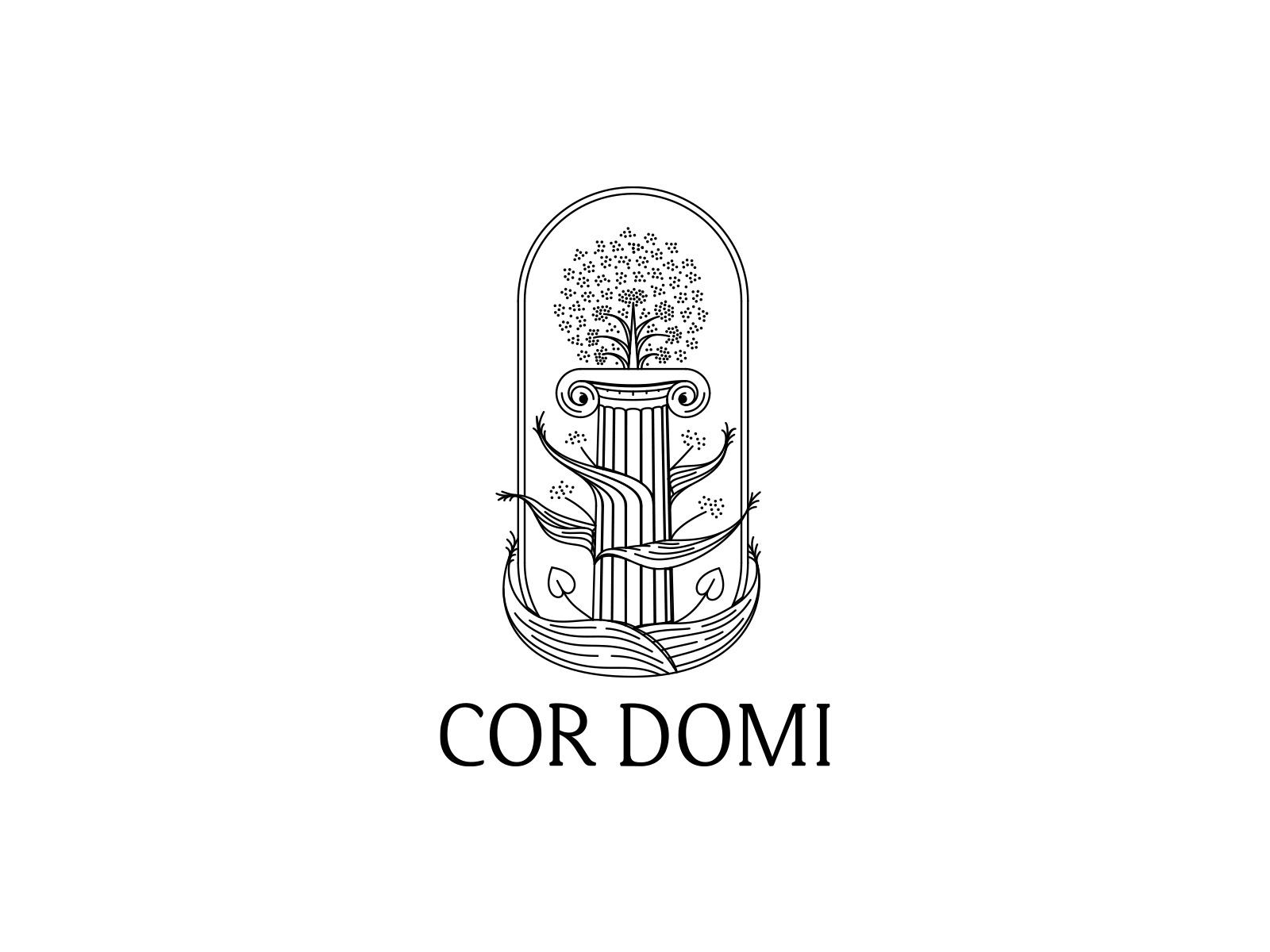 Cor Domi Eco Vintage Logo agent architecture brand branding clean cleaning column eco ecology engraving flower greece house leaf lineart logo logotype plan retro vintage