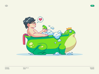 Bathing bath bathing branding cartoon cute design frog graphic design green happy illustration logo man retro ui water