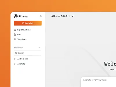 Athena - Welcome ai dashboard design icons llm product sidebar startup ui ux