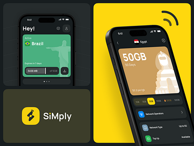 SIMply - eSIM Provider app bento branding connection dark mode dashboard ui data ecommerce esim esim provider illustration inspiration logo market mobile app service provider app telecom ui travel app ui ux