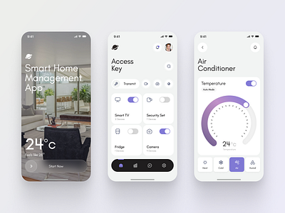 Smart Home Management App UI Design app design home management progress bar temperature toggle button ui ux