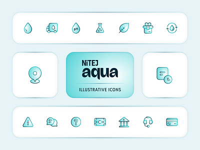 NiTej Aqua App Illustrative Icons alkaline water fresh water hygienic water illustration illustrative iconography nitej aqua pure water spring water stay hydrated water filtration water jar delivery