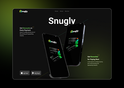 Snugly Landing Page card house rent app landing page mobile app pay bills pay rent rent app snugly ui uiux web design