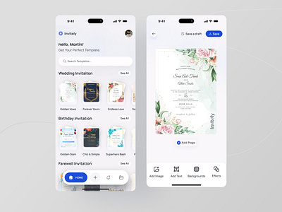 Invitaiton Template Maker App app app ui branding component design figma figmadesign graphic design graphics design invitation maker app mobile app template ui ui desiign ui ux uidesign ux