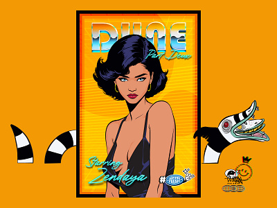 Dune 2 Movie Poster... ((유∀유)) 80s adobe beetlejuice design dribbleweekly dune graphic design illustration illustrator movie orange patrick nagel pinup poster retro sandworm vector vintage warmup zendaya