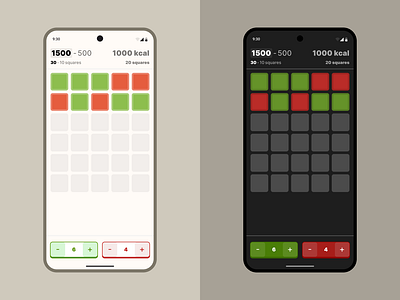 Calorie Grid - minimalist calorie tracking PWA app app design chunky minimalist mobile app playful pwa single page app squares unique concept web app