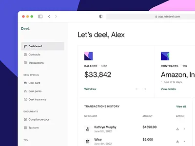 Deel platform redesign concept ai platform dashboard redesign flat design hr platform payroll payroll dashboard product design redesign sidebar widget