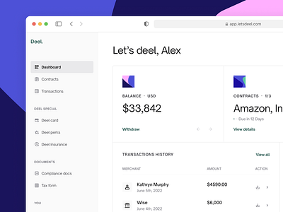 Deel platform redesign concept ai platform dashboard redesign flat design hr platform payroll payroll dashboard product design redesign sidebar widget