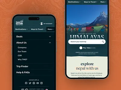 Mobile Nav - Tour Company adventure android app chart dashboard data ios iphone megamenu menu mobile navigation nepal react responsive tour travel trip typography ui