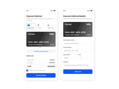 Payment Method Flow app b2b b2c card design ecommerce figma landing page ui ux website