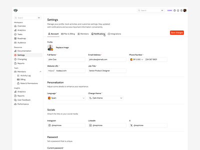 Settings · Koala UI app dashboard design light light mode overlay product product design profile saas search settings ui ux