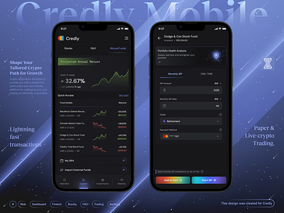 🤑Credly - Investments Page - Fintech Mobile App app banking app cards charts mobile crypto dark theme ecommerce mobile finance finance mobile app fintech mobile fintech mobile app investments tab markets page startups stocks app trading app trading exchange ui web design web3