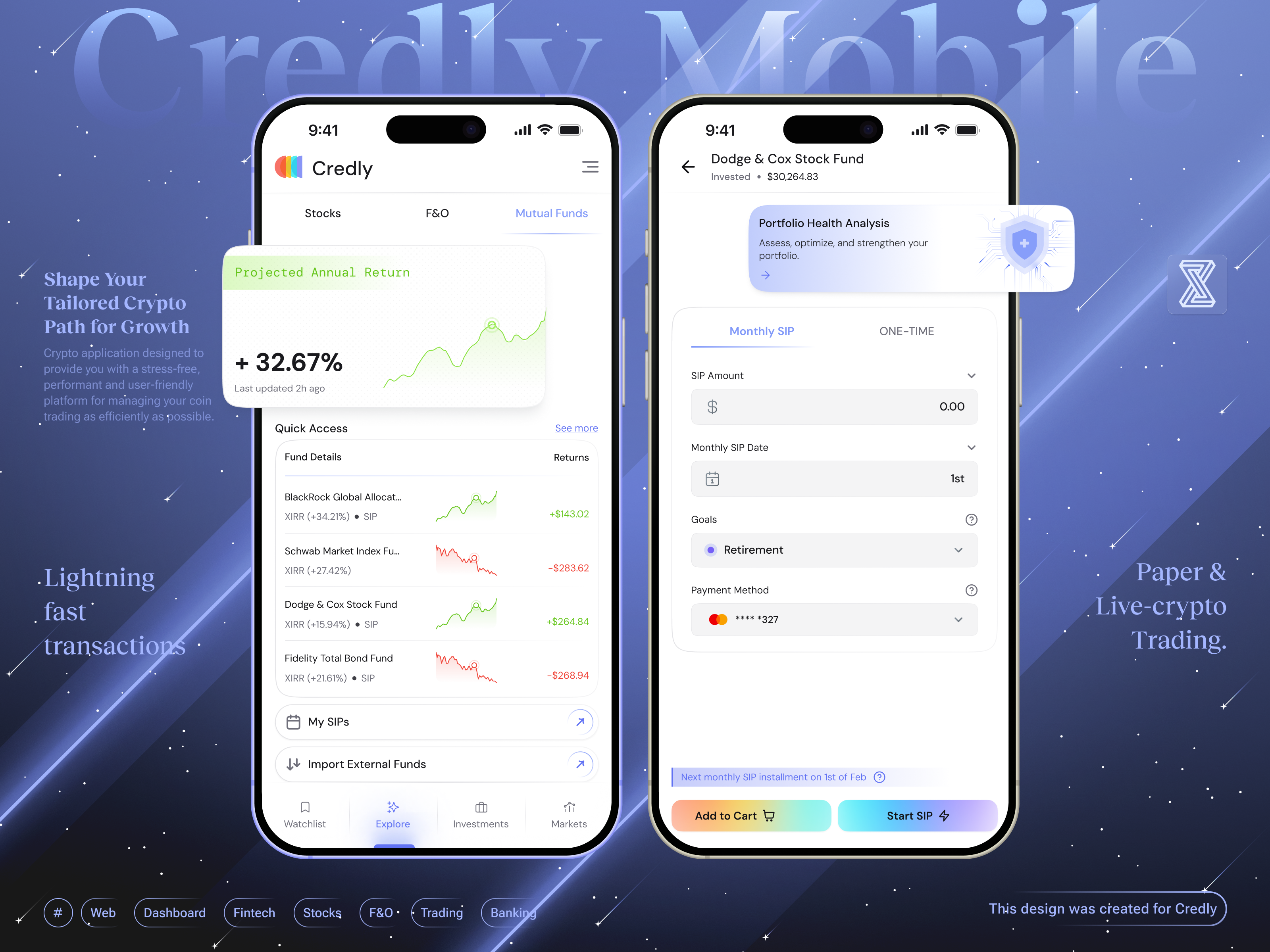 🤑Credly - Investments/MFs - Fintech Mobile App application banking mobile app brand design cards charts crypto crypto mobile app finance financial fintech fintech mobile app home light theme minimal mobile mobile app mobile dashboard product design trading mobile app ui