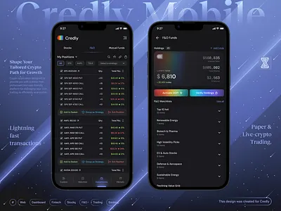 Fintech Mobile app - F&O page ai applications banking charts crypto dark theme dashboard ecommerce finance finance dashboard fintech dashboard fintech web investments page markets page stocks trading trading exchange ui web design web3