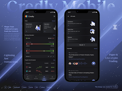 Fintech Mobile App - Tools page app banking app cards charts charts mobile crypto dark theme ecommerce mobile finance fintech mobile fintech mobile app investments tab markets page startups stocks app trading app trading exchange ui web design web3