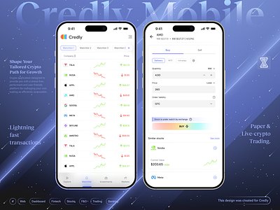 Fintech Mobile app - Watchlist page ai application banking charts crypto dark theme dashboard ecommerce finance finance dashboard fintech dashboard fintech web investments page markets page stocks trading trading exchange ui web design web3