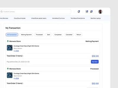 Marketfit - Ecommerce Website UI Kit | My Transaction 💰 app branding dashboard design design system ecommerce figma popular trending ui uikit ux viral web