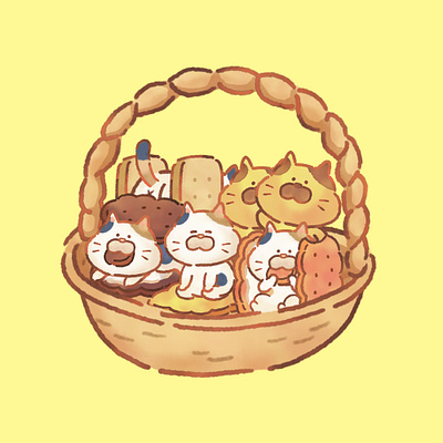 Mochitamasan Biscuit Basket animal biscuit cat character cute cute art cute illustration design food illustration kawaii watercolor