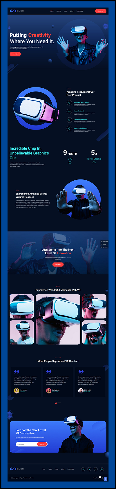 Virtual Reality Product Landing Page ui uiux design virtual reality website web design wordpress web design