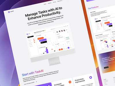 TaskAI - Task Mangement Platform ai application bar chart dashboard elementor framer landing management page platform project saas software task ui webflow website wordpress