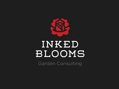 Inked Blooms Identity black flower garden identity illustration logo red rose white